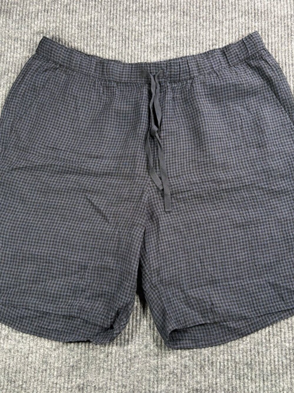 Eileen Fisher Puckered Organic Linen Pull On Shorts Women's XL Blue Check